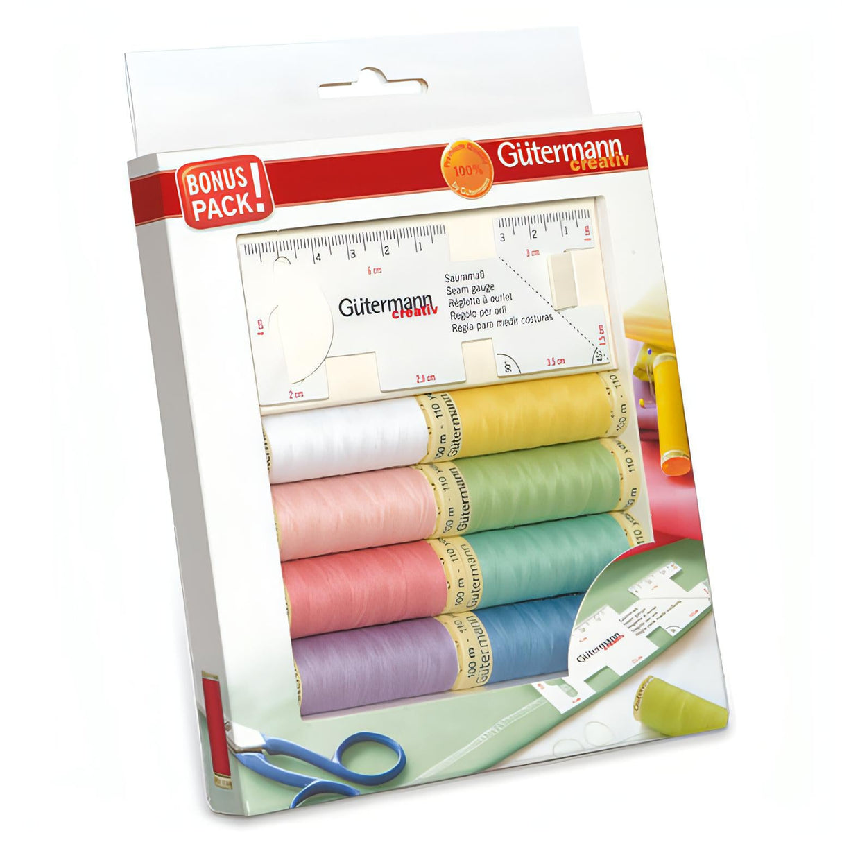 Gutermann Sew-all Thread - 8 x 100m Assorted + Seam Gauge