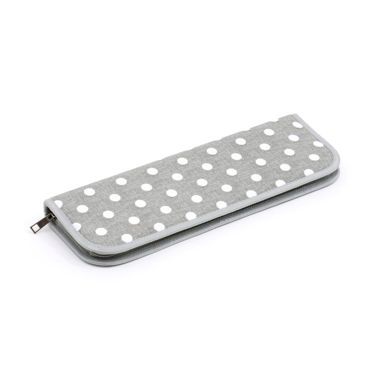 Knitting Pin Case, Hard, Filled, Grey Linen Polka Dot