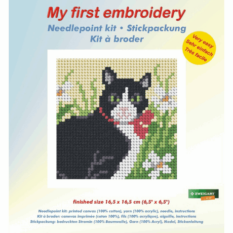 My First Embroidery Needlepoint Kit - Black & White Cat