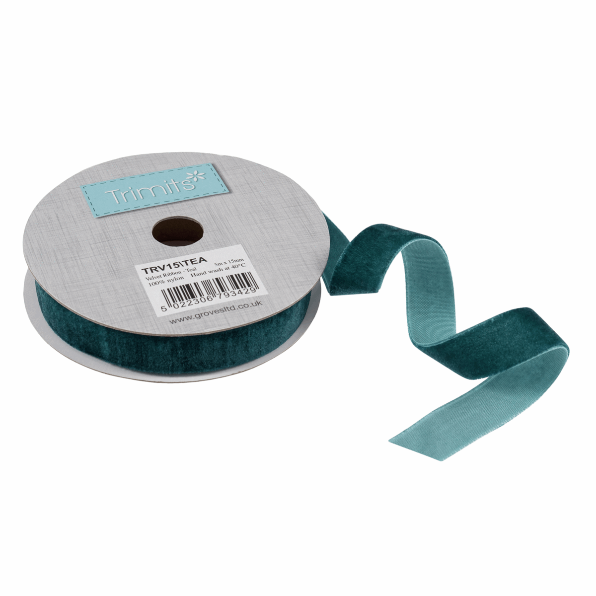 Trimits Teal Velvet Ribbon - 5m x 15mm