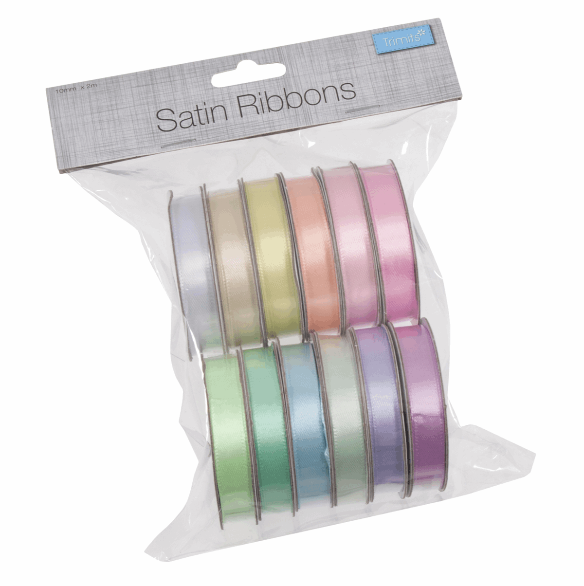 Trimits Pastel Satin Ribbon Bag - 2m x 10mm (Pack of 12)